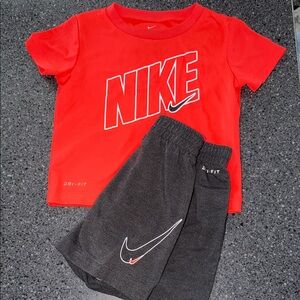 Nike Orangish Red Tee and Greyish Black Dri-FIT Shorts